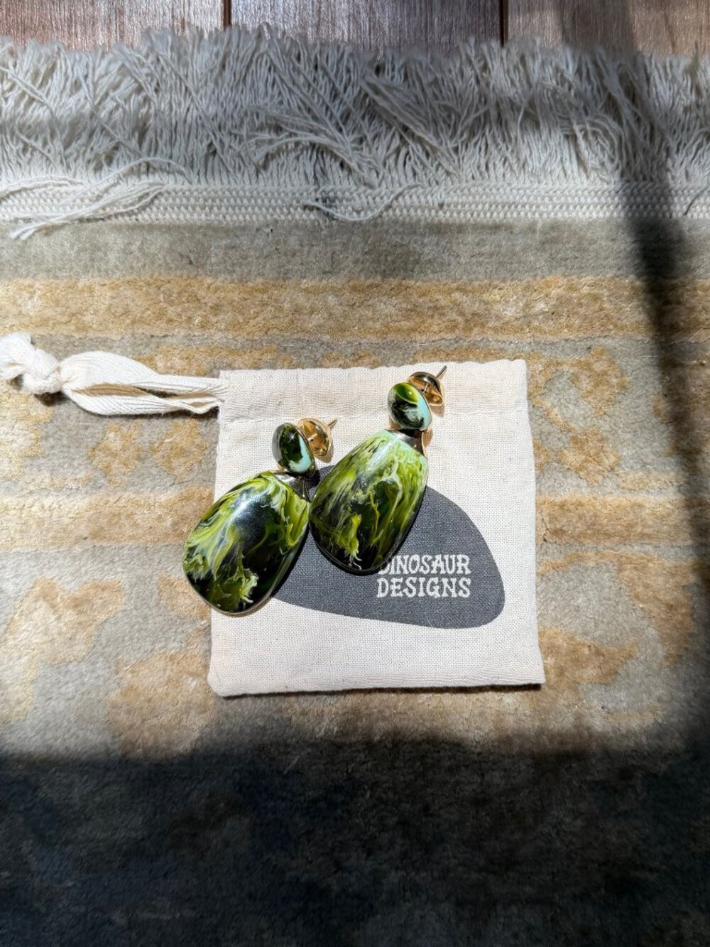 Dinosaur Designs River Rock large gold-tone resin earrings